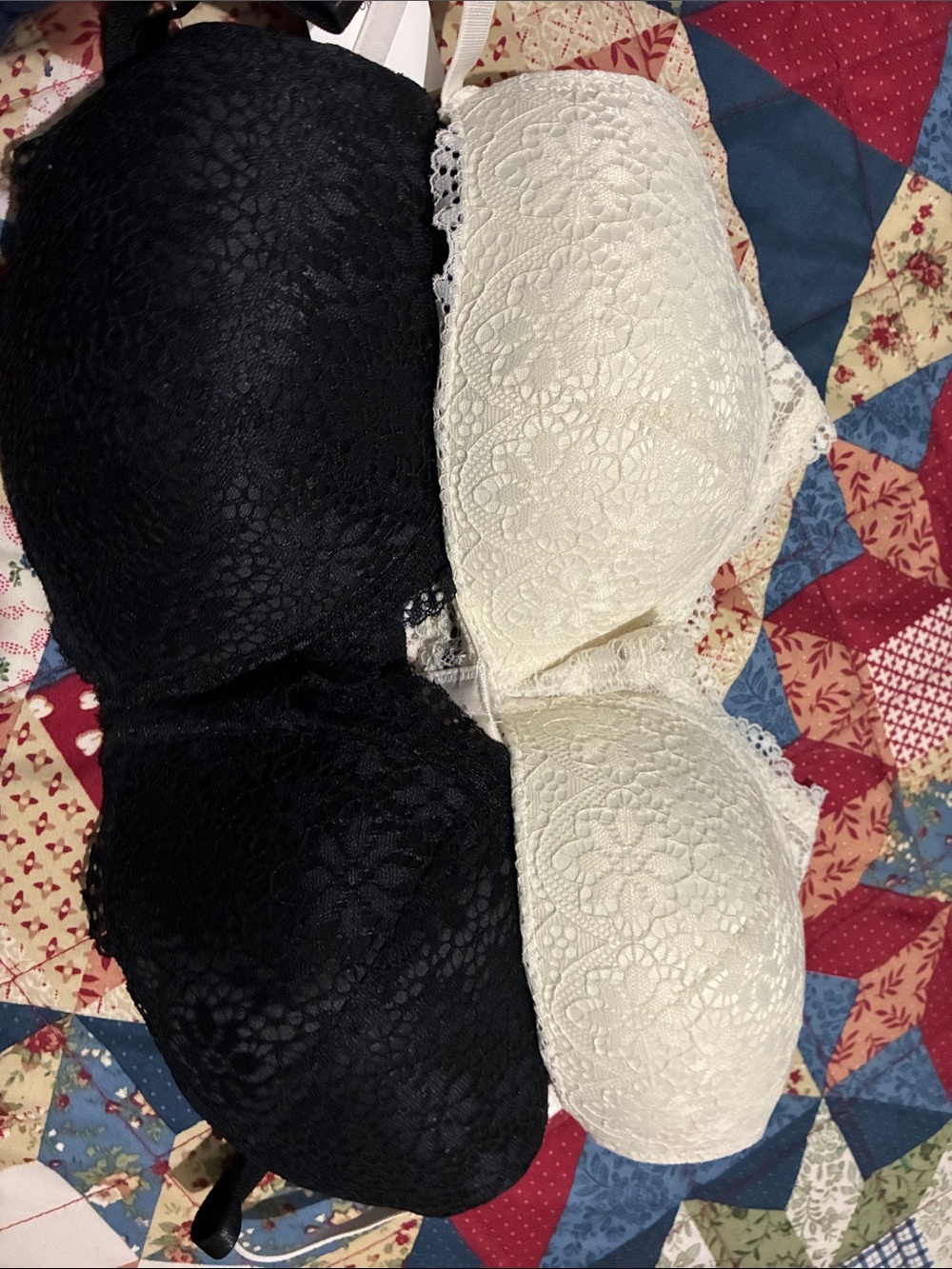 Cato Lace Bra Pair — Black & Ivory 36B